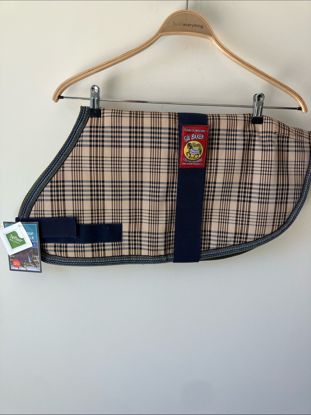 5/A BAKER Tan/Navy Plaid Dog Coat w/ Adjustable Straps Large NWT